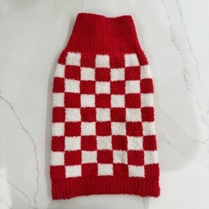 Dog Christmas Sweater Pullover Checkerboard Red White Size L